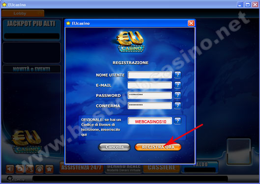 bonus senza deposito eucasino