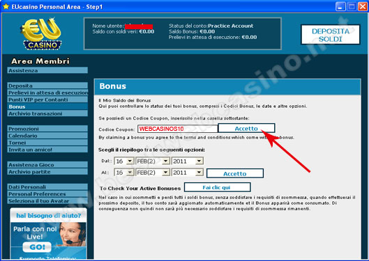 bonus senza deposito eucasino